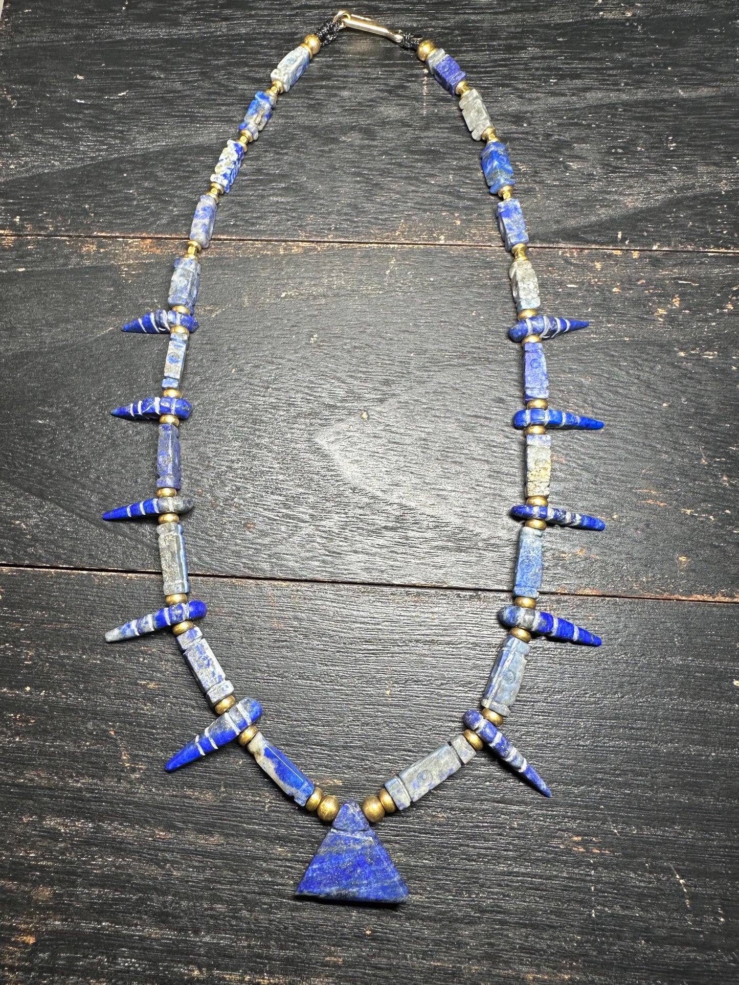 Unique Old Antique Natural Lapis Lazuli Necklace with Spikes  Handcrafted Tribal Jewelry from Afghanistan
