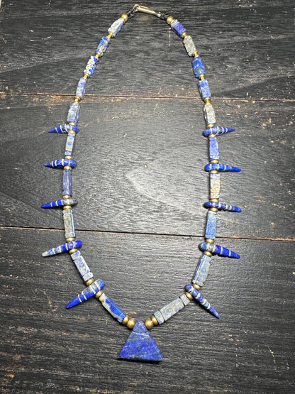 Unique Old Antique Natural Lapis Lazuli Necklace with Spikes  Handcrafted Tribal Jewelry from Afghanistan