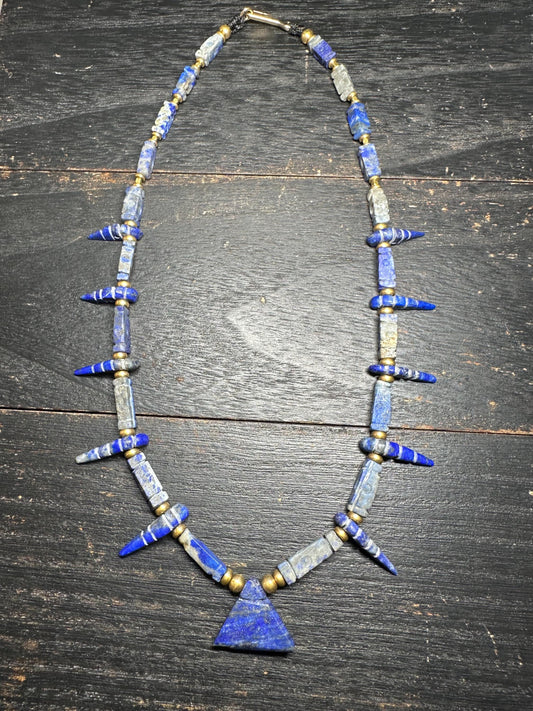 Unique Old Antique Natural Lapis Lazuli Necklace with Spikes  Handcrafted Tribal Jewelry from Afghanistan