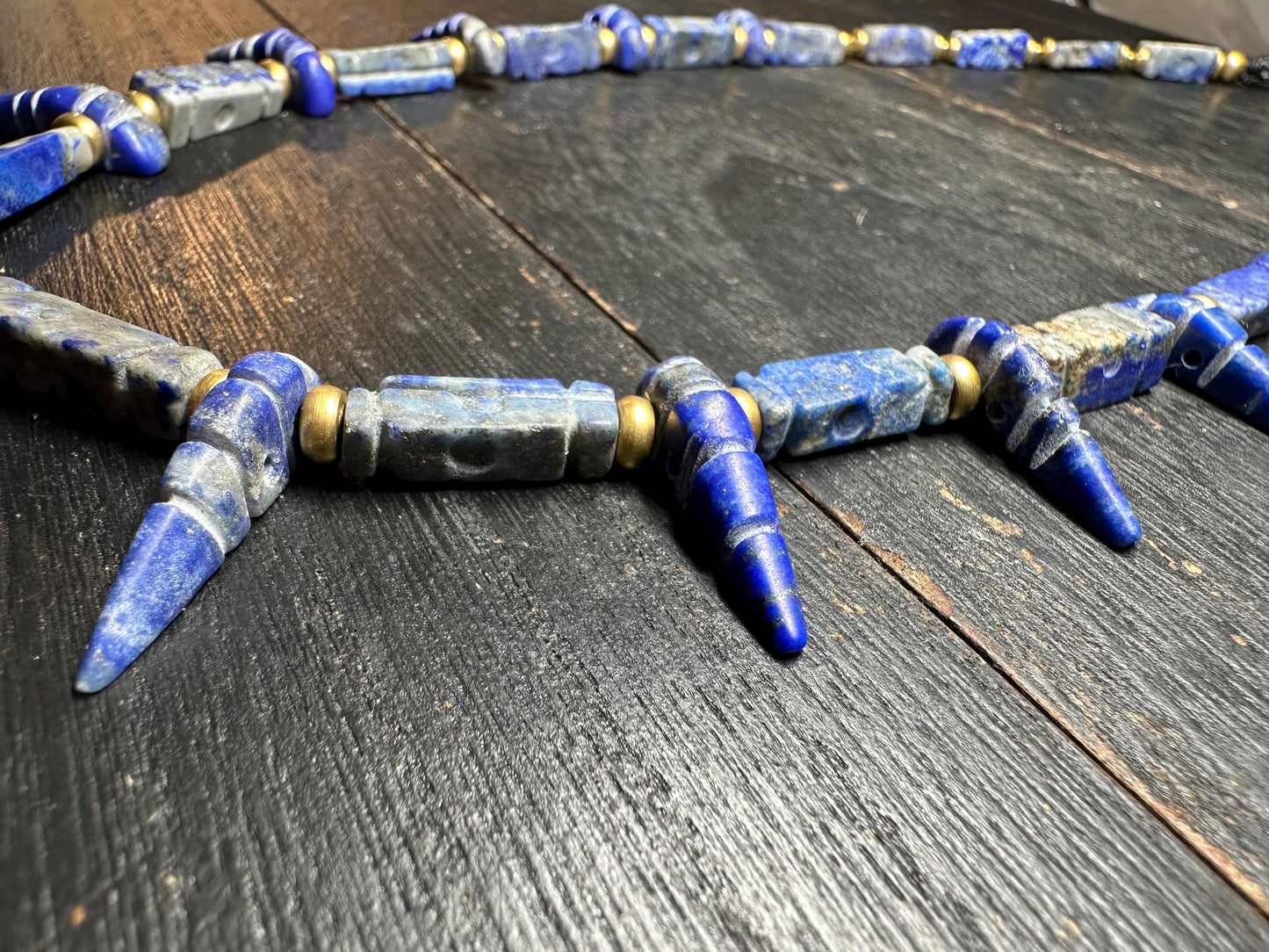Unique Old Antique Natural Lapis Lazuli Necklace with Spikes  Handcrafted Tribal Jewelry from Afghanistan