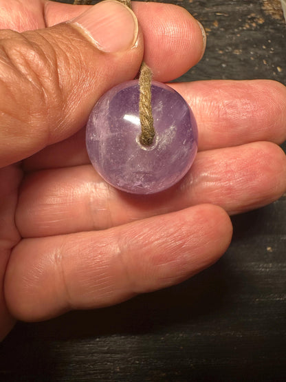 Tibetan Himalayan Purple Crystal Quartz Sphere Pendant  Natural Healing Gemstone Amulet