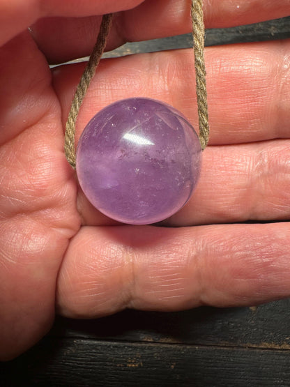 Tibetan Himalayan Purple Crystal Quartz Sphere Pendant  Natural Healing Gemstone Amulet