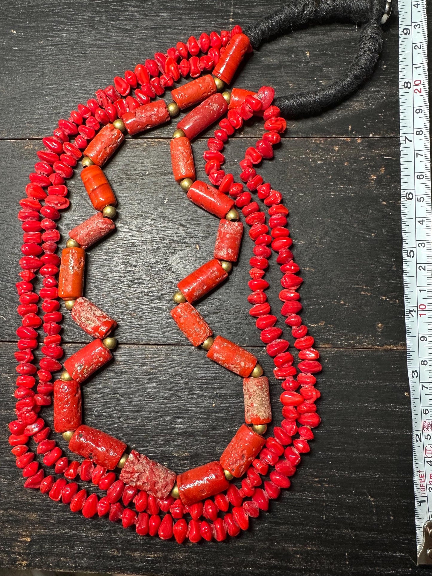 Bold Tribal Red Glass & Faux Coral Beaded Necklace  Multi-Strand African-Inspired Ethnic Statement Jewelry