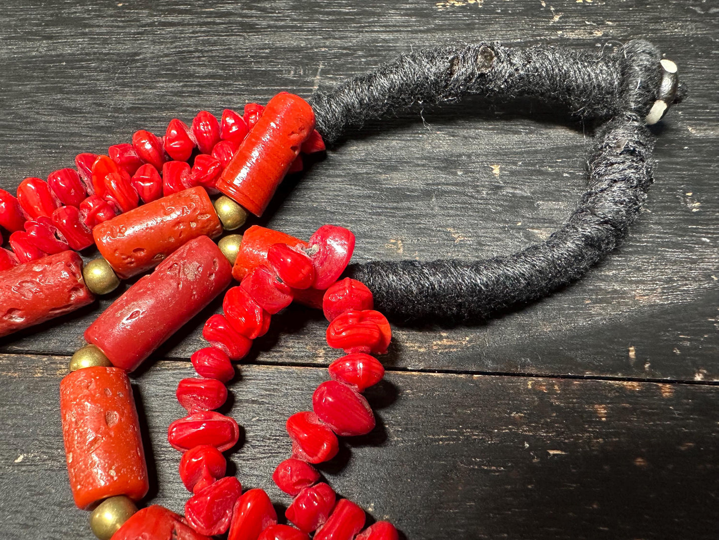 Bold Tribal Red Glass & Faux Coral Beaded Necklace  Multi-Strand African-Inspired Ethnic Statement Jewelry