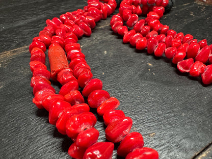 Bold Tribal Red Glass & Faux Coral Beaded Necklace  Multi-Strand African-Inspired Ethnic Statement Jewelry