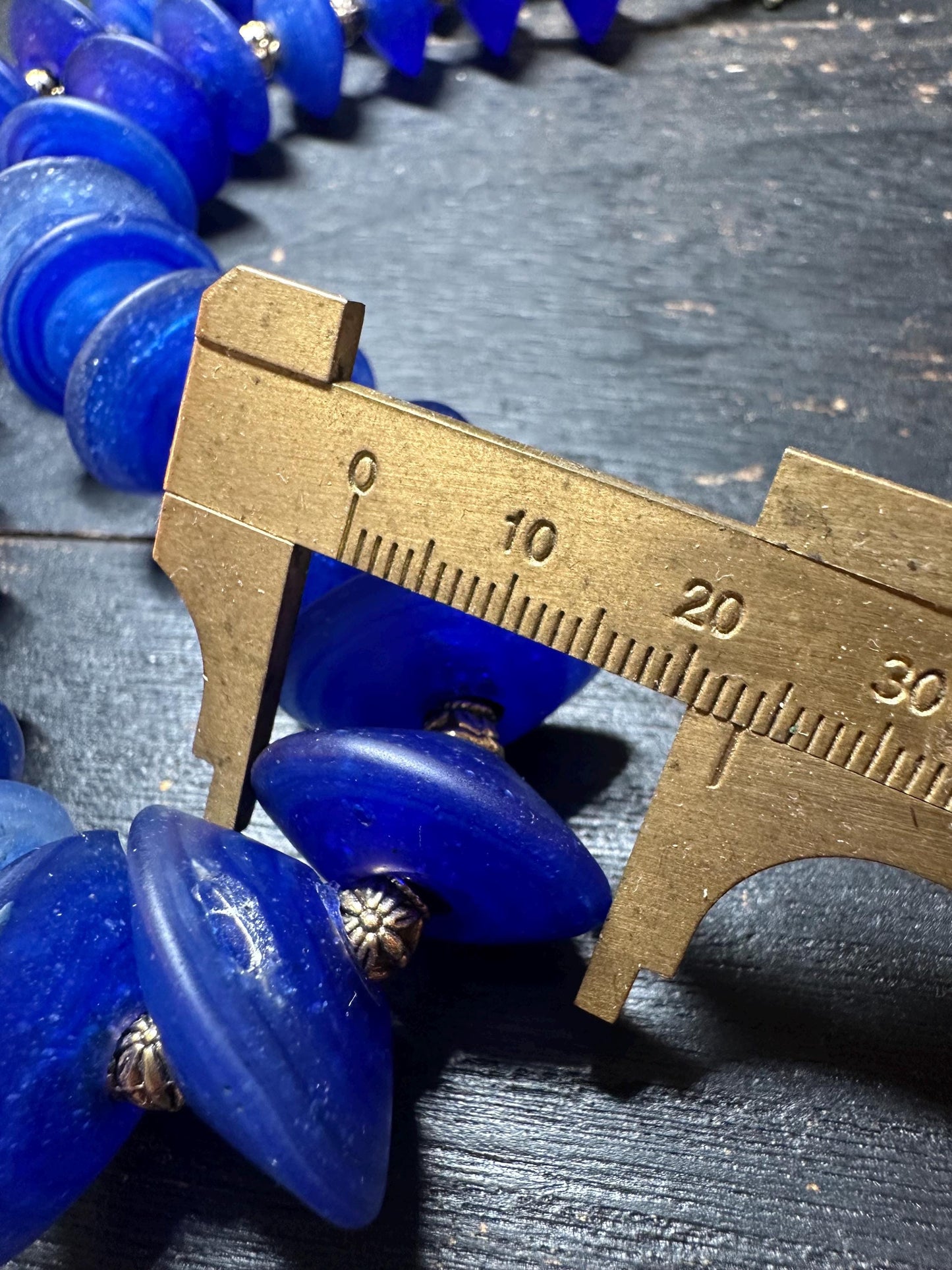 Vintage-Style Cobalt Blue Glass Bead Necklace from Nepal | Handmade Boho Tribal Jewelry