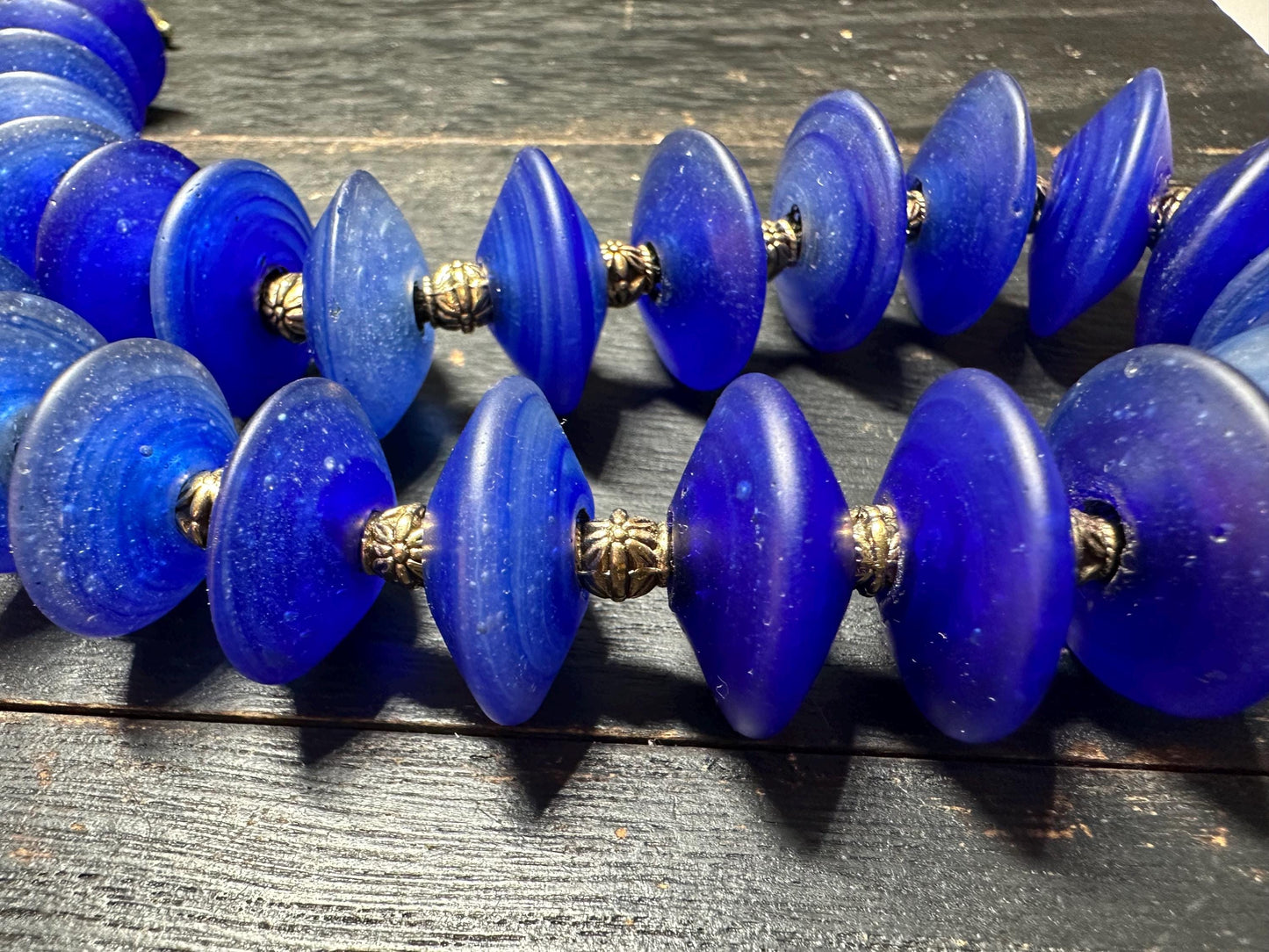 Vintage-Style Cobalt Blue Glass Bead Necklace from Nepal | Handmade Boho Tribal Jewelry