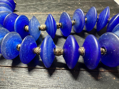Vintage-Style Cobalt Blue Glass Bead Necklace from Nepal | Handmade Boho Tribal Jewelry