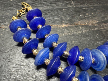 Vintage-Style Cobalt Blue Glass Bead Necklace from Nepal | Handmade Boho Tribal Jewelry