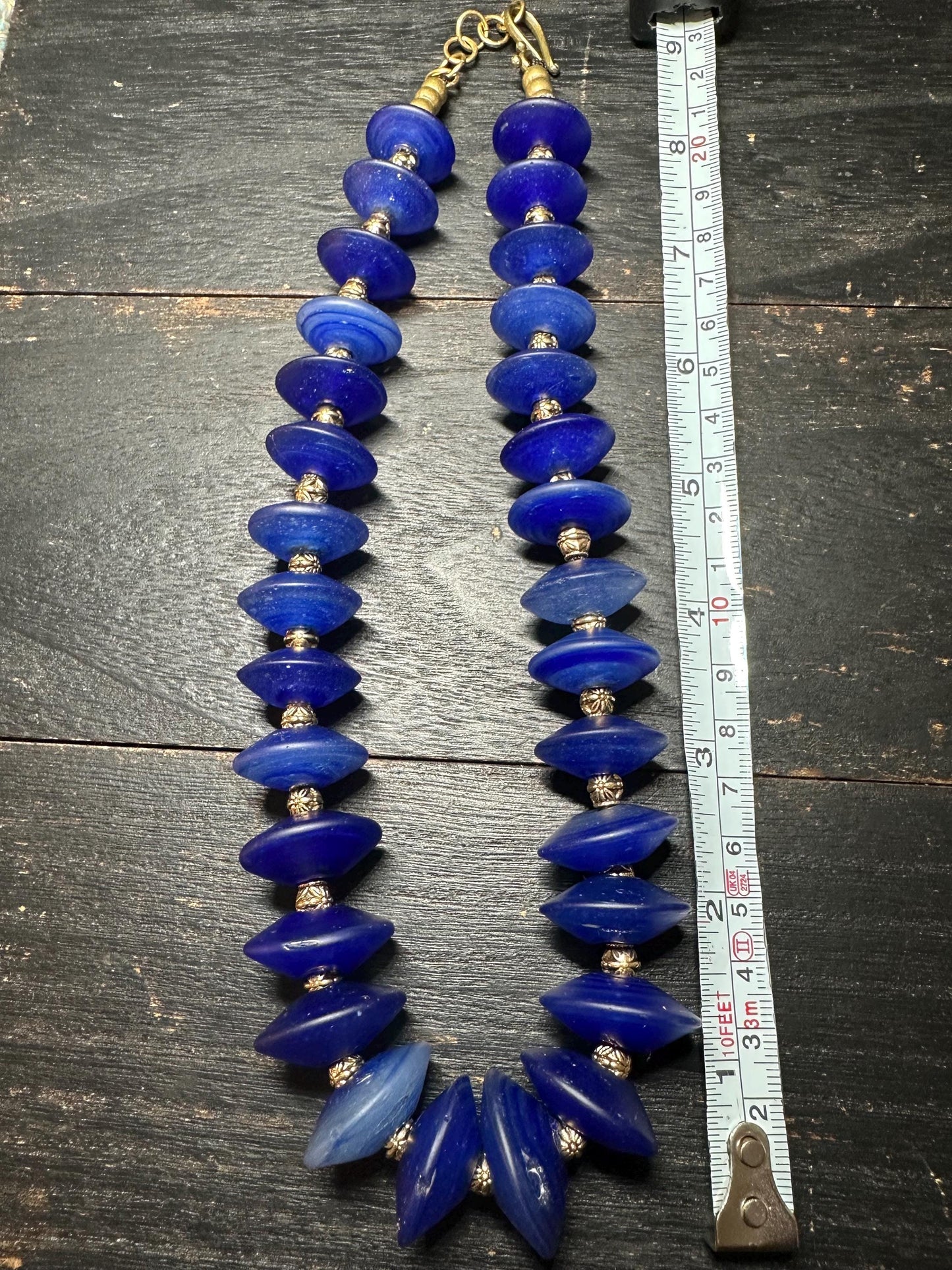 Vintage-Style Cobalt Blue Glass Bead Necklace from Nepal | Handmade Boho Tribal Jewelry