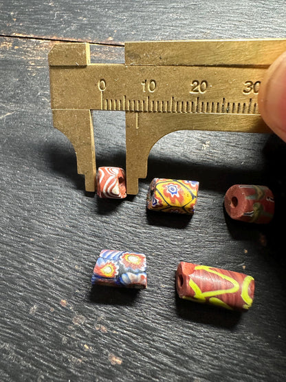 Antique Venetian Millefiori Beads  5 Rare African Trade Cylinder Glass Beads for Crafts & Design