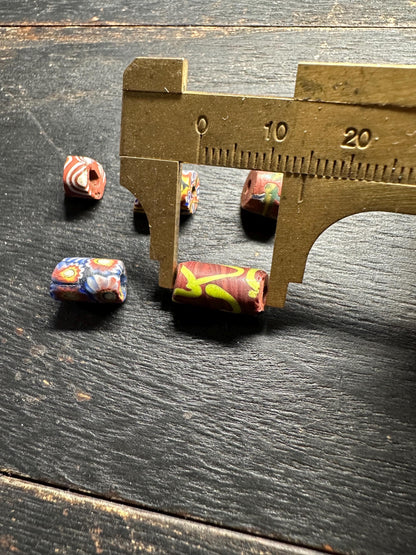Antique Venetian Millefiori Beads  5 Rare African Trade Cylinder Glass Beads for Crafts & Design