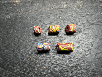 Antique Venetian Millefiori Beads  5 Rare African Trade Cylinder Glass Beads for Crafts & Design