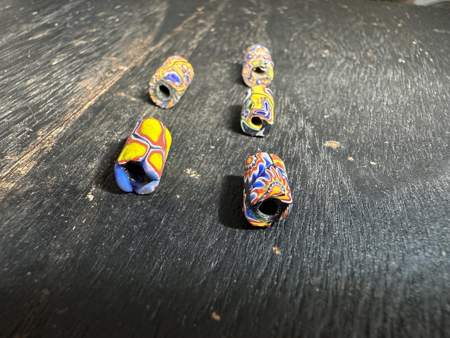 5 Vintage Millefiori African Trade Beads  Rare Venetian Glass Cylinder Beads  Jewelry Supplies