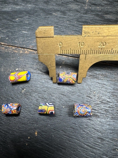 5 Vintage Millefiori African Trade Beads  Rare Venetian Glass Cylinder Beads  Jewelry Supplies