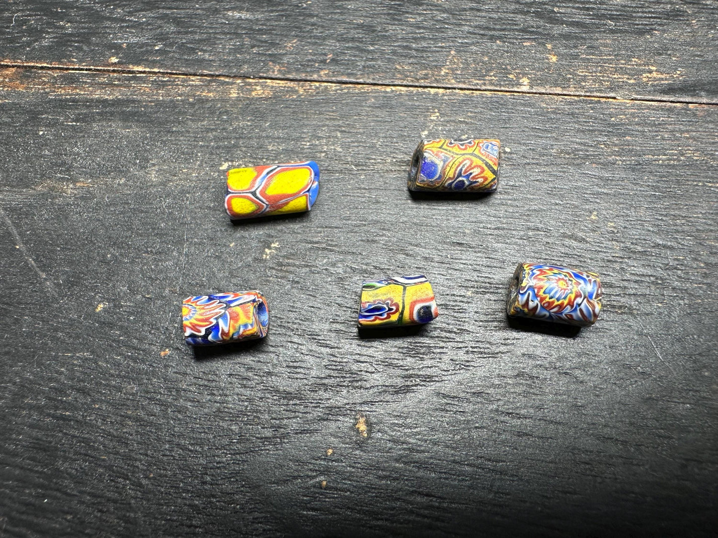 5 Vintage Millefiori African Trade Beads  Rare Venetian Glass Cylinder Beads  Jewelry Supplies