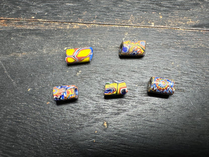 5 Vintage Millefiori African Trade Beads  Rare Venetian Glass Cylinder Beads  Jewelry Supplies