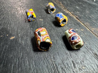 Antique Millefiori Trade Beads: Venetian Glass Cylinder Beads, Set of 5