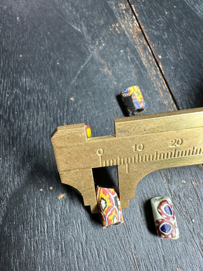 Antique Millefiori Trade Beads: Venetian Glass Cylinder Beads, Set of 5