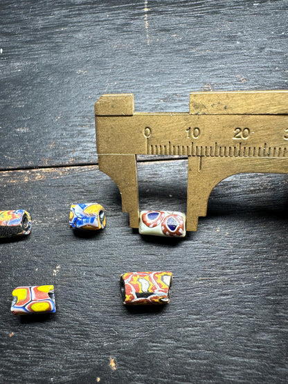 Antique Millefiori Trade Beads: Venetian Glass Cylinder Beads, Set of 5
