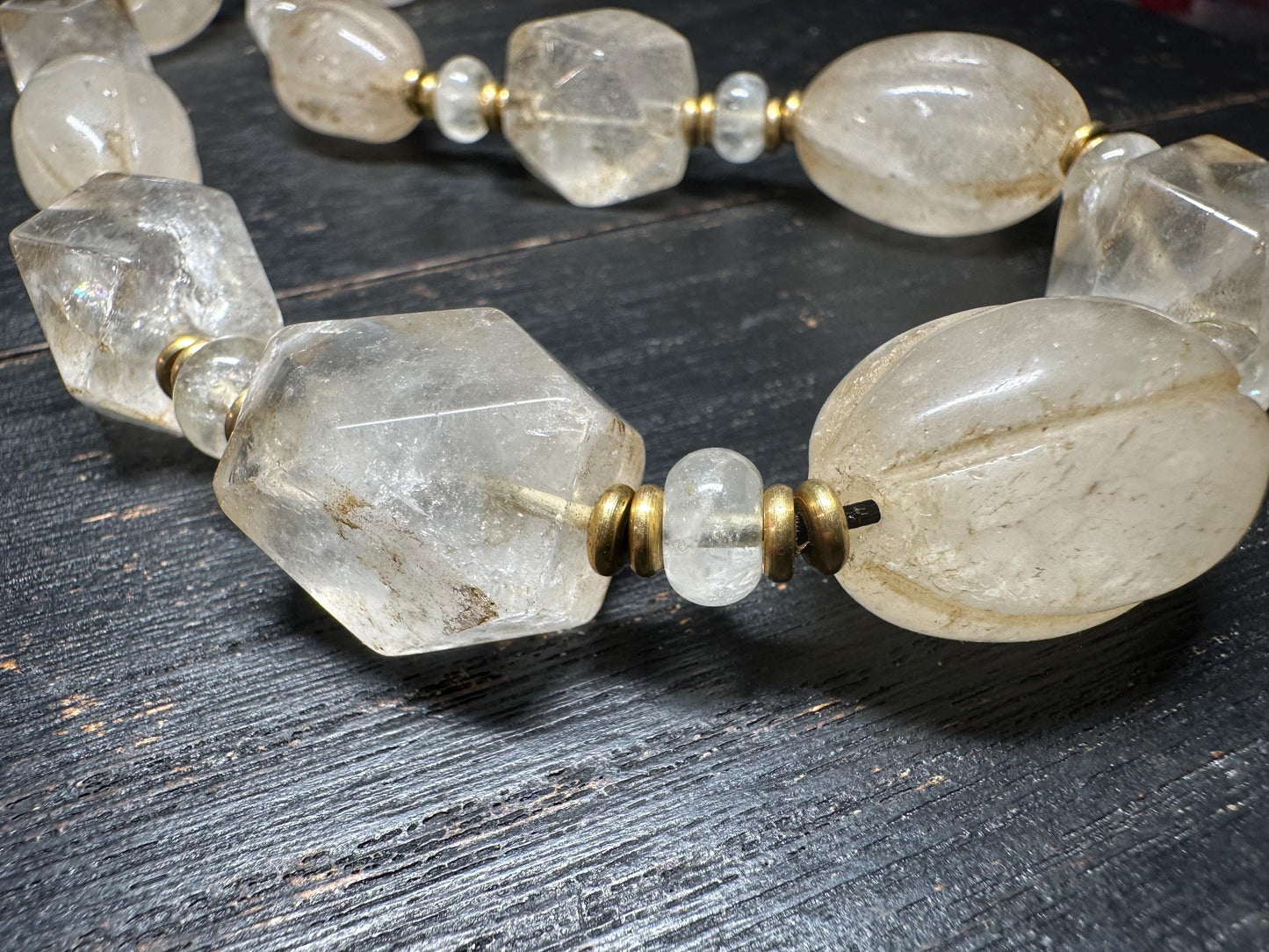 Old Himalaya Rock Crystal Quartz Necklace: Tibetan Healing Beads from Nepal