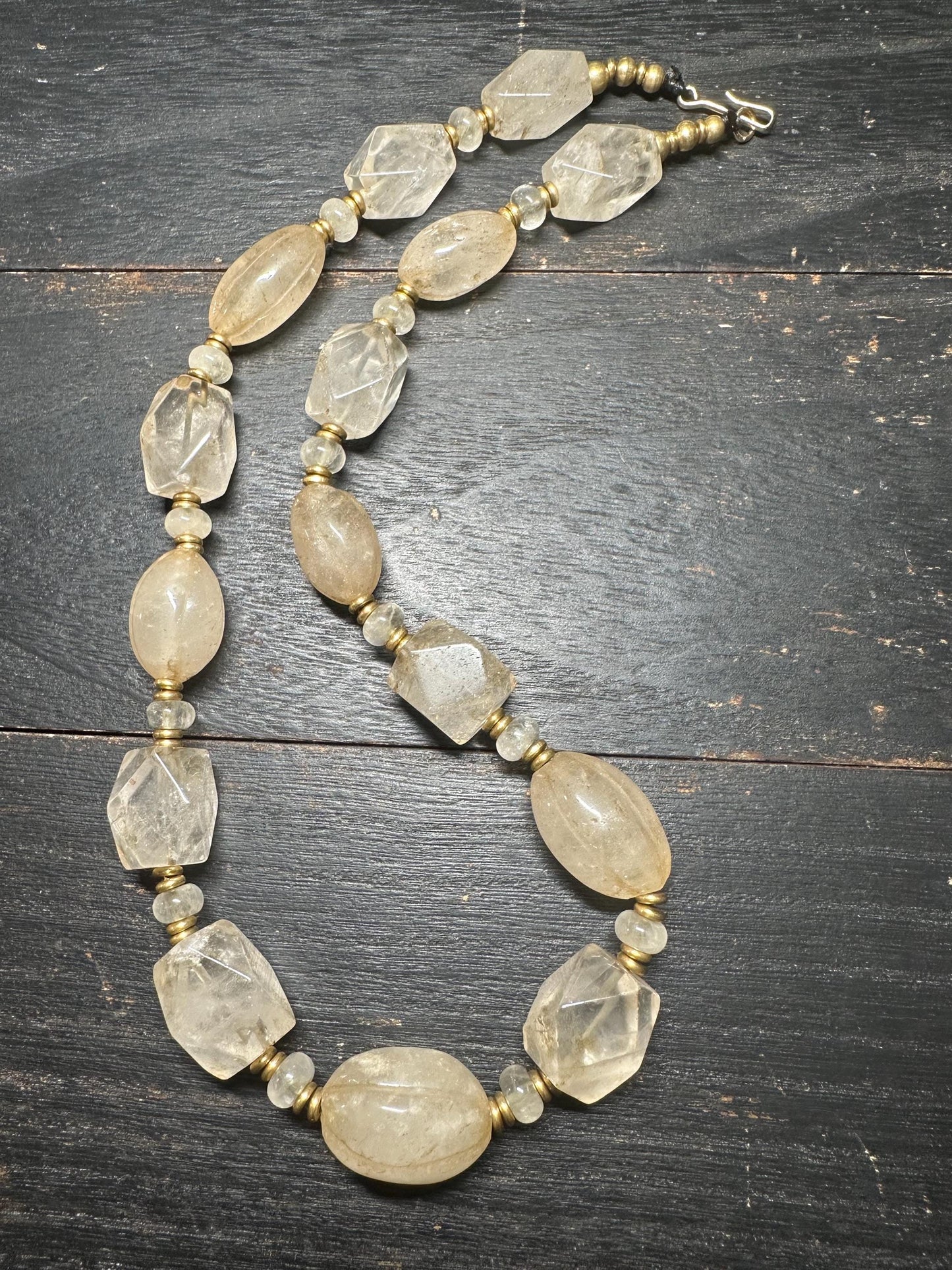 Old Himalaya Rock Crystal Quartz Necklace: Tibetan Healing Beads from Nepal