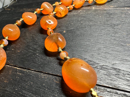 Handmade Nepal Carnelian Bead Necklace  Natural Orange Gemstone Tribal Jewelry with Brass Spacers
