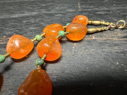 Handmade Carnelian Necklace: Nepal Brass Accents, Tribal Jewelry