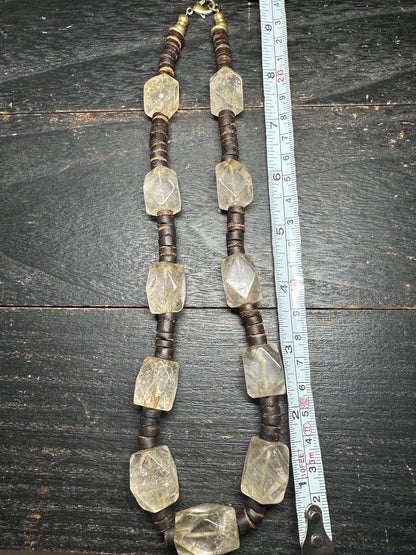 Vintage Rock Crystal & Coconut Shell Necklace: Himalayan Tribal Jewelry
