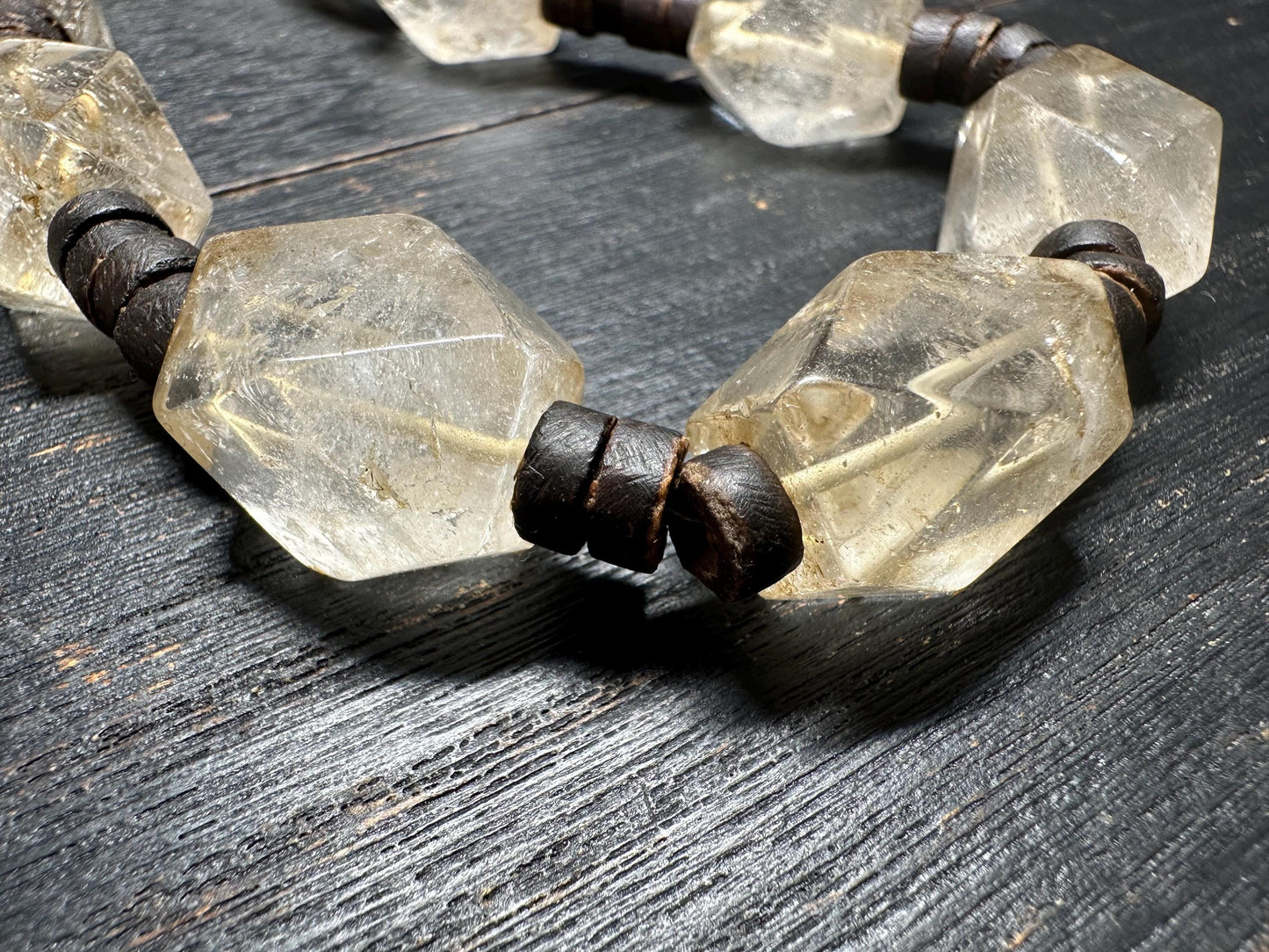 Vintage Rock Crystal & Coconut Shell Necklace: Himalayan Tribal Jewelry