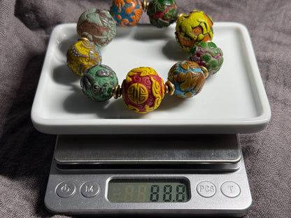 Vintage Peking Carved Glass Beads(20mm and 25mm mixed)  Lampwork Beads with Floral & Animal Designs