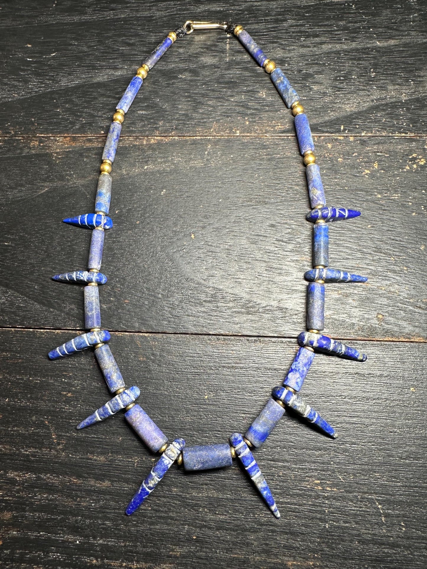 Unique Old Antique Natural Lapis Lazuli Necklace with Spikes  Handcrafted Tribal Jewelry from Afghanistan