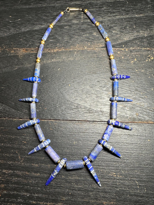 Unique Old Antique Natural Lapis Lazuli Necklace with Spikes  Handcrafted Tribal Jewelry from Afghanistan