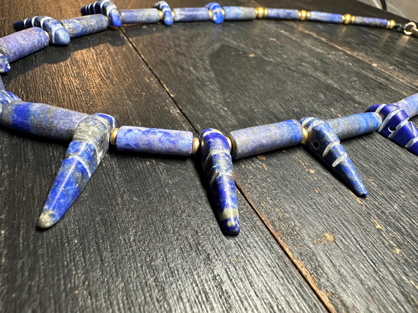 Unique Old Antique Natural Lapis Lazuli Necklace with Spikes  Handcrafted Tribal Jewelry from Afghanistan