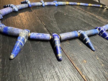 Unique Old Antique Natural Lapis Lazuli Necklace with Spikes  Handcrafted Tribal Jewelry from Afghanistan