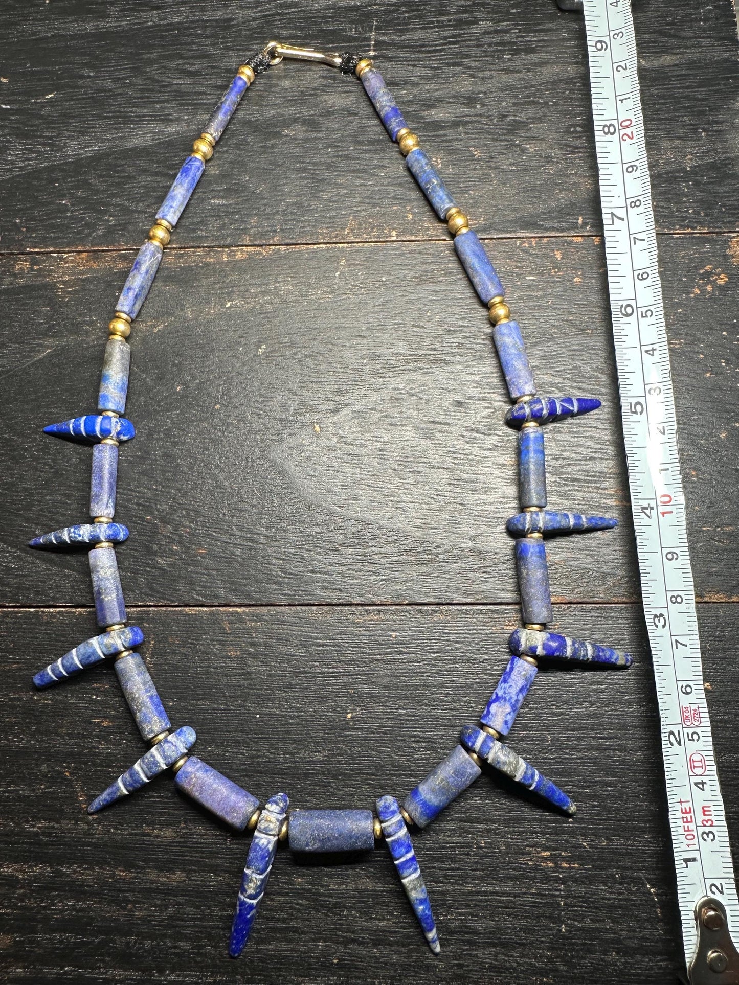 Unique Old Antique Natural Lapis Lazuli Necklace with Spikes  Handcrafted Tribal Jewelry from Afghanistan