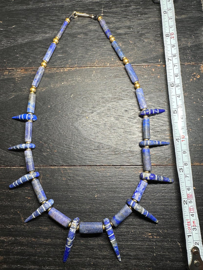 Unique Old Antique Natural Lapis Lazuli Necklace with Spikes  Handcrafted Tribal Jewelry from Afghanistan