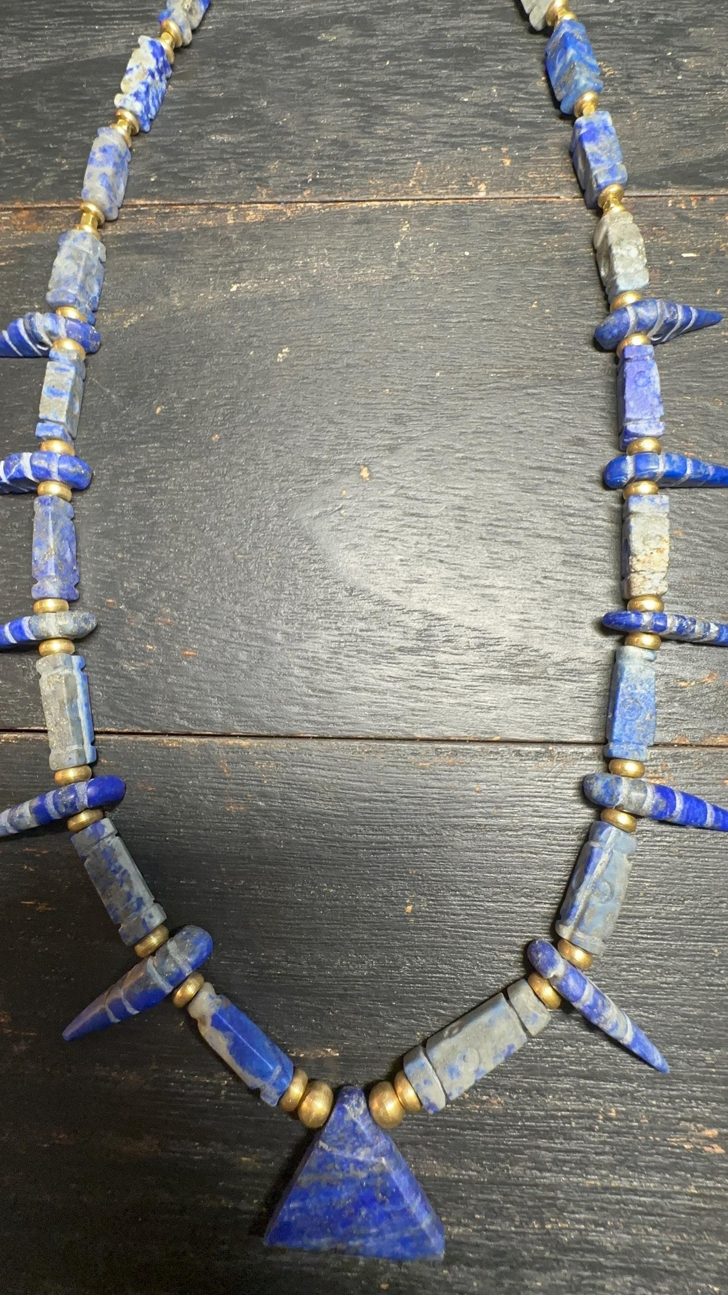 Unique Old Antique Natural Lapis Lazuli Necklace with Spikes  Handcrafted Tribal Jewelry from Afghanistan