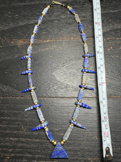 Unique Old Antique Natural Lapis Lazuli Necklace with Spikes  Handcrafted Tribal Jewelry from Afghanistan