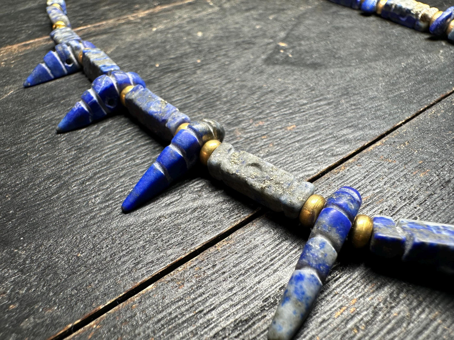 Unique Old Antique Natural Lapis Lazuli Necklace with Spikes  Handcrafted Tribal Jewelry from Afghanistan