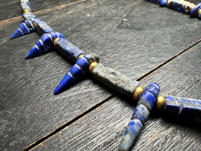Unique Old Antique Natural Lapis Lazuli Necklace with Spikes  Handcrafted Tribal Jewelry from Afghanistan