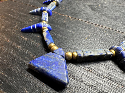 Unique Old Antique Natural Lapis Lazuli Necklace with Spikes  Handcrafted Tribal Jewelry from Afghanistan