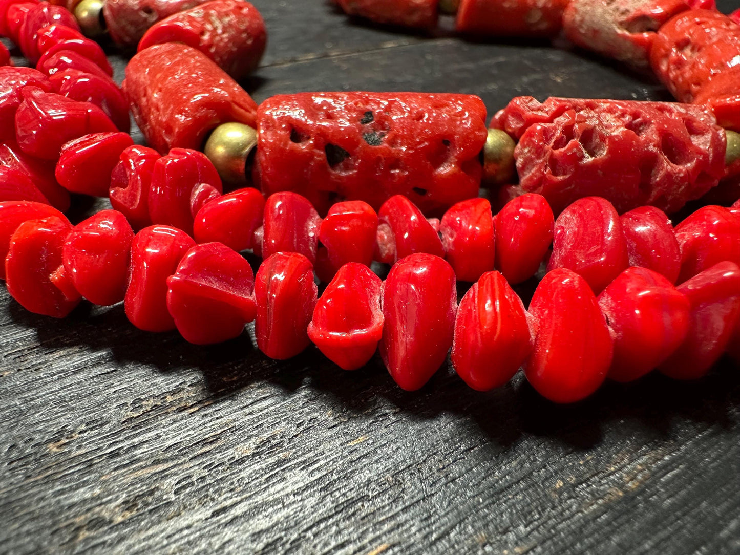 Bold Tribal Red Glass & Faux Coral Beaded Necklace  Multi-Strand African-Inspired Ethnic Statement Jewelry