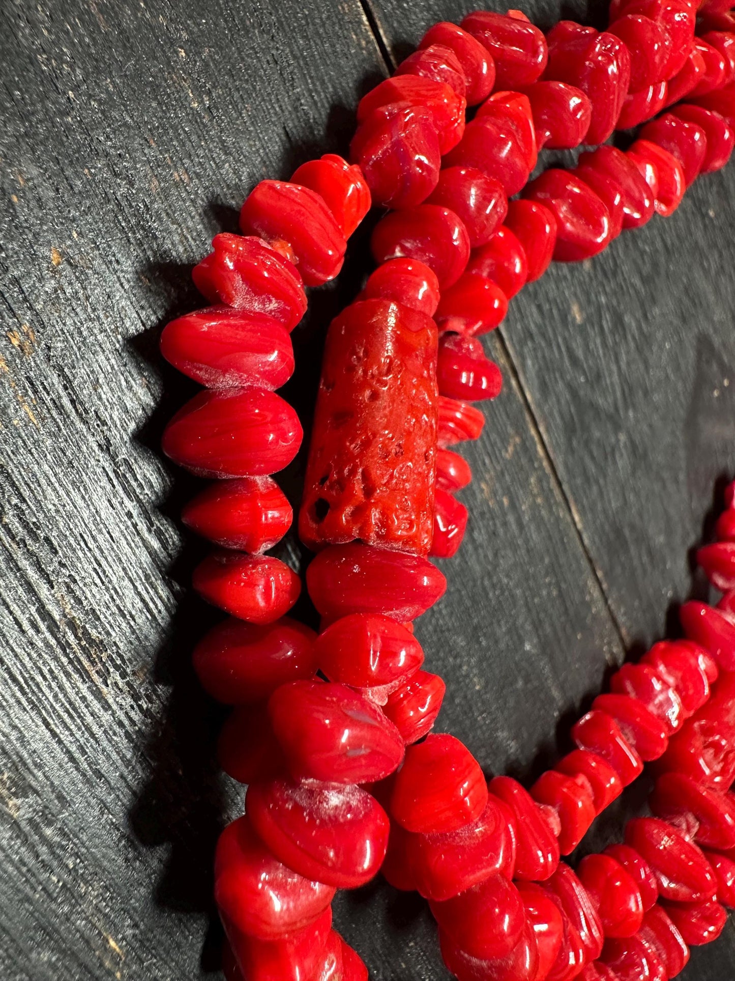 Bold Tribal Red Glass & Faux Coral Beaded Necklace  Multi-Strand African-Inspired Ethnic Statement Jewelry