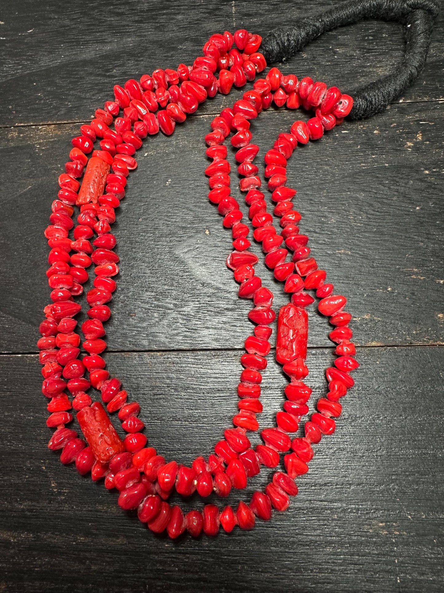 Bold Tribal Red Glass & Faux Coral Beaded Necklace  Multi-Strand African-Inspired Ethnic Statement Jewelry