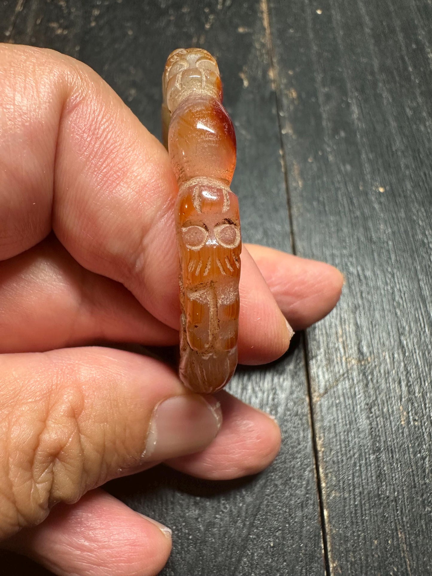 Tibetan Carnelian Ring Amulet  Hand-Carved Agate Bangle from Nepal, Vintage Ritual Jewelry