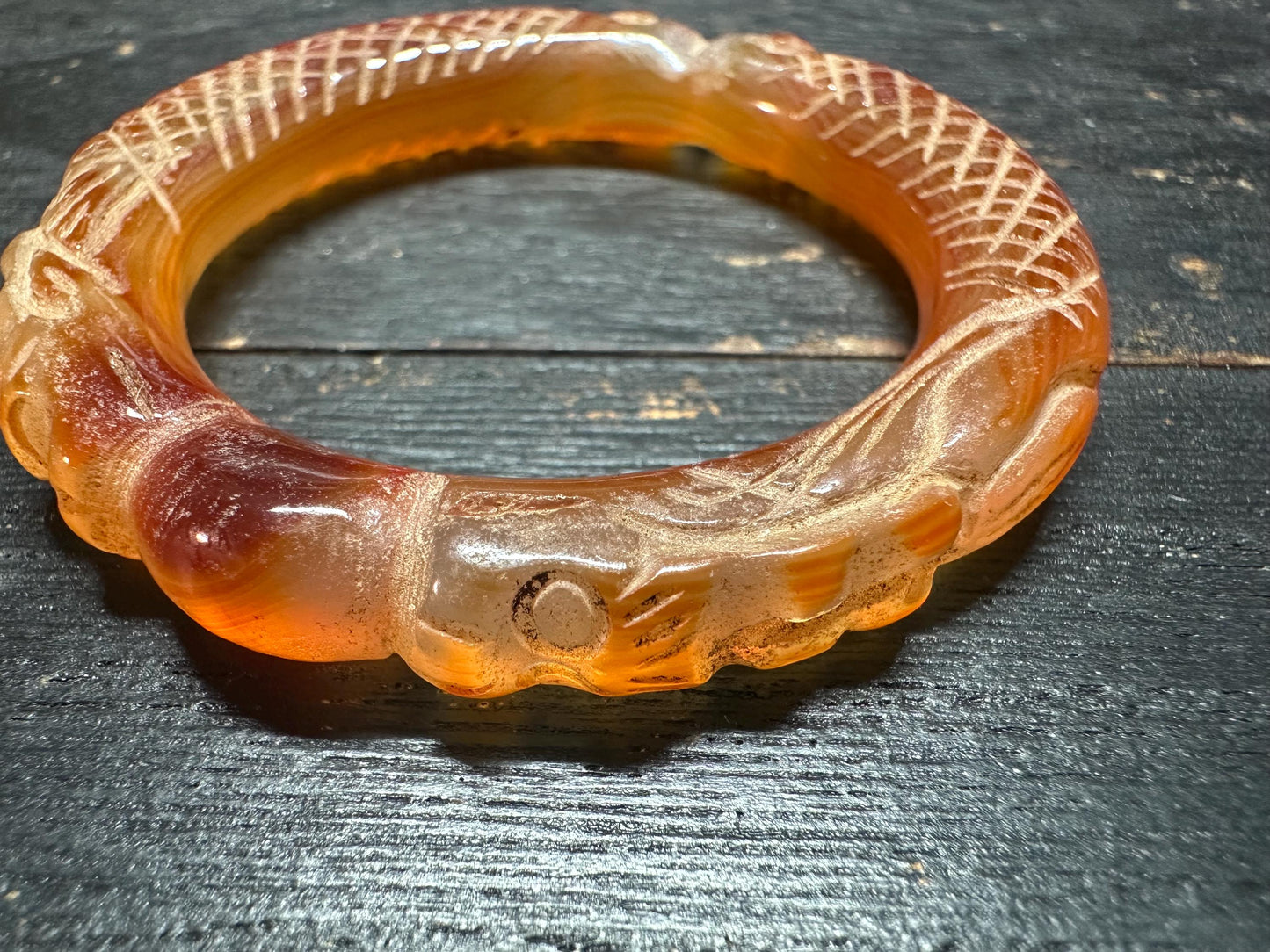 Tibetan Carnelian Ring Amulet  Hand-Carved Agate Bangle from Nepal, Vintage Ritual Jewelry