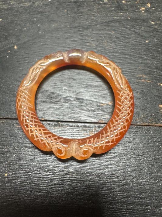 Tibetan Carnelian Ring Amulet  Hand-Carved Agate Bangle from Nepal, Vintage Ritual Jewelry