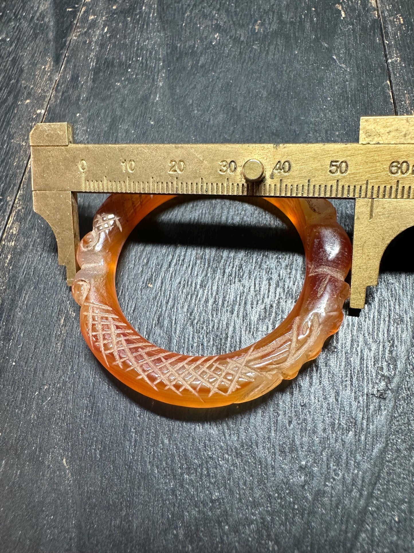 Tibetan Carnelian Ring Amulet  Hand-Carved Agate Bangle from Nepal, Vintage Ritual Jewelry