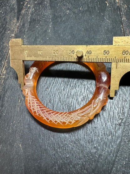 Tibetan Carnelian Ring Amulet  Hand-Carved Agate Bangle from Nepal, Vintage Ritual Jewelry